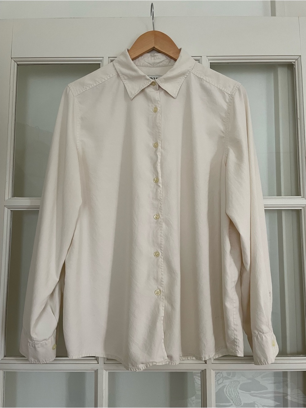 Orvis 100% silk cream women's long sleeve collared button up blouse size Large L